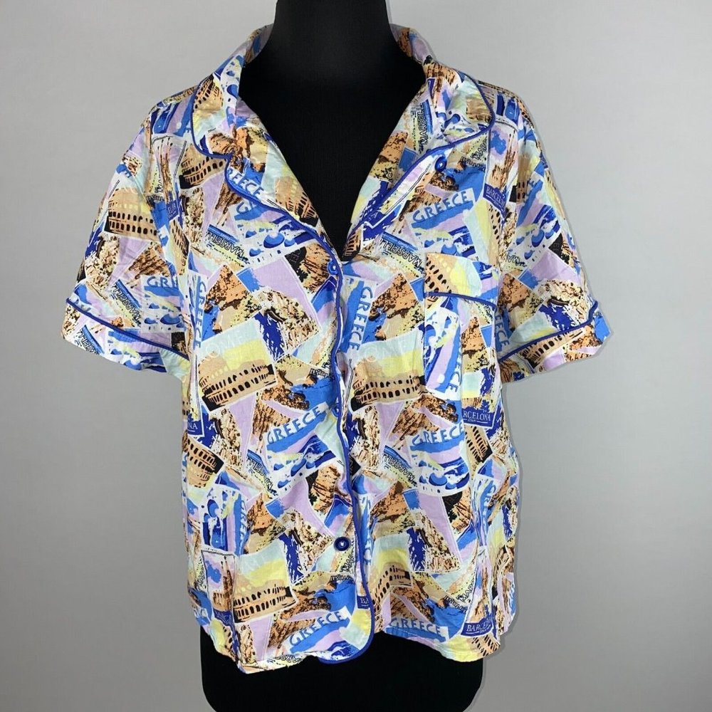 Joyspun L (12-14) Country Theme Collared Pajama PJ Button Down Sleepshirt